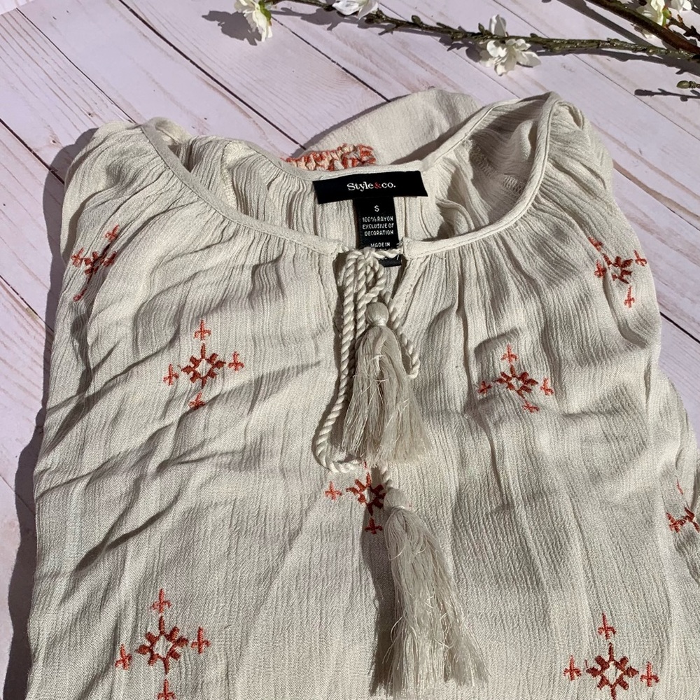 Style and Co. Cream Poet Shirt/Blouse Small